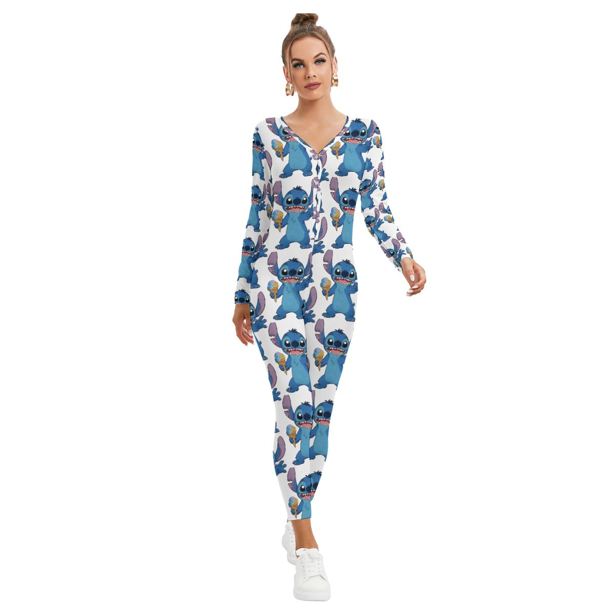 All-Over Print Women's Plunging Neck Jumpsuit