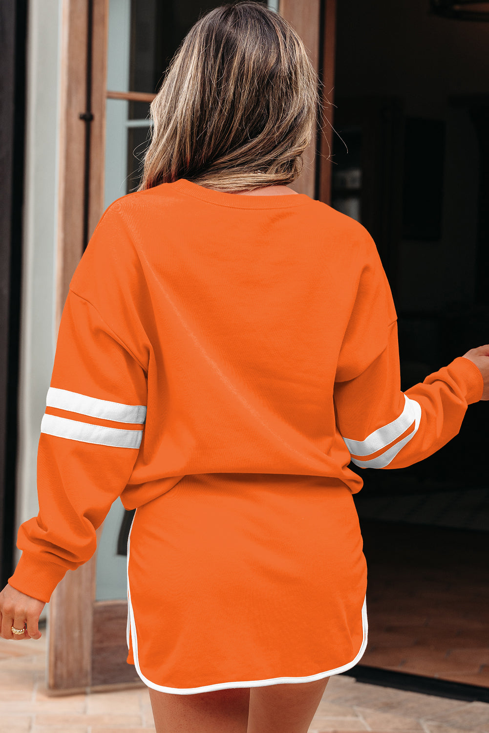 Fly Girl Varsity Stripe Detail Drop Shoulder Pullover Mini Skirt Set