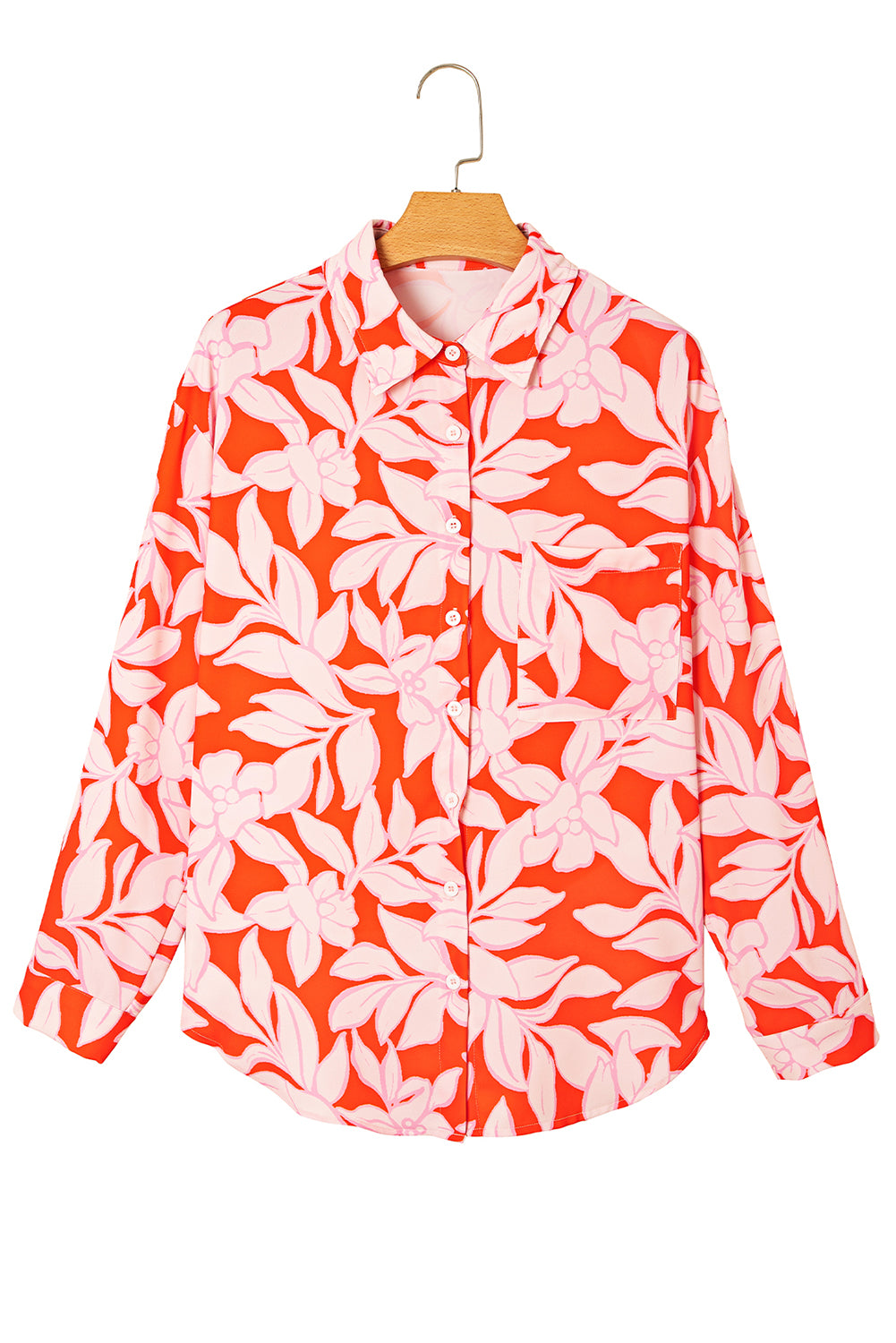 Botanical Blaze Print Single Chest Pocket Button Up Shirt