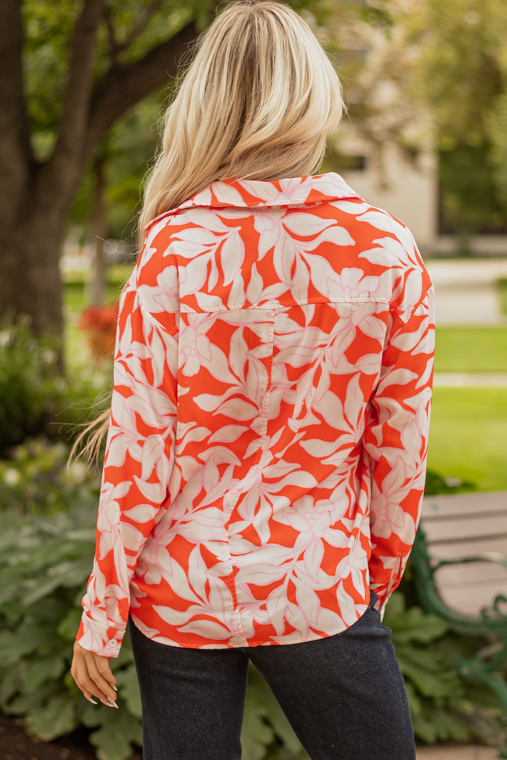 Botanical Blaze Print Single Chest Pocket Button Up Shirt