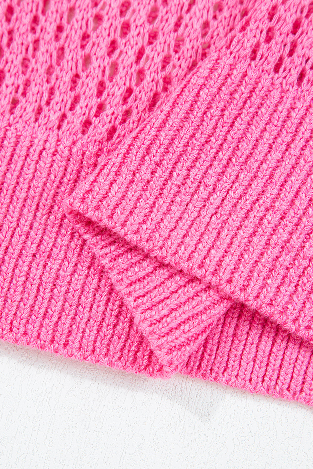 Sachet Pink Bow Decor Hollow Out Knitted Drop Shoulder Sweater