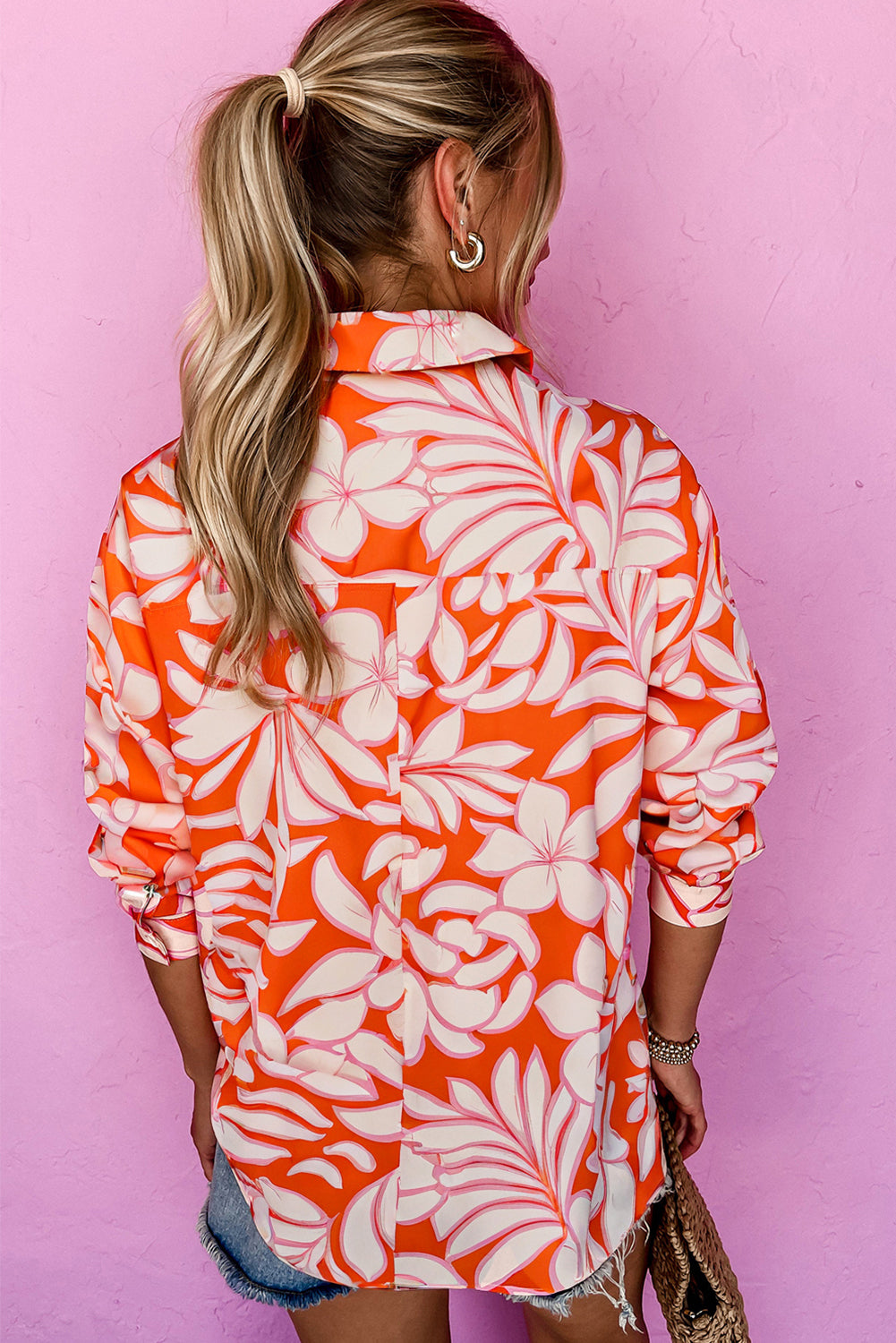 Botanical Blaze Print Single Chest Pocket Button Up Shirt