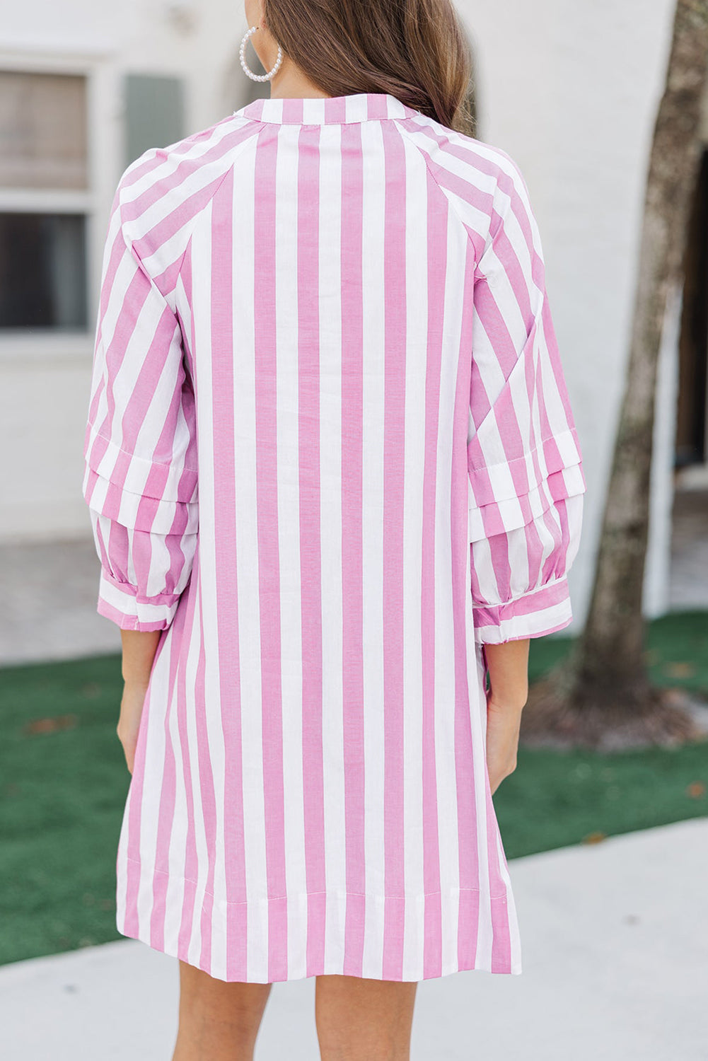 Cow Girl Stripe Bracelet Sleeve Buttons Loose Mini Dress