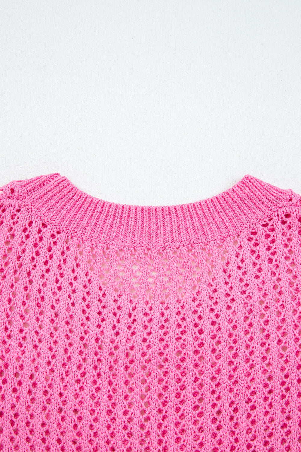 Sachet Pink Bow Decor Hollow Out Knitted Drop Shoulder Sweater