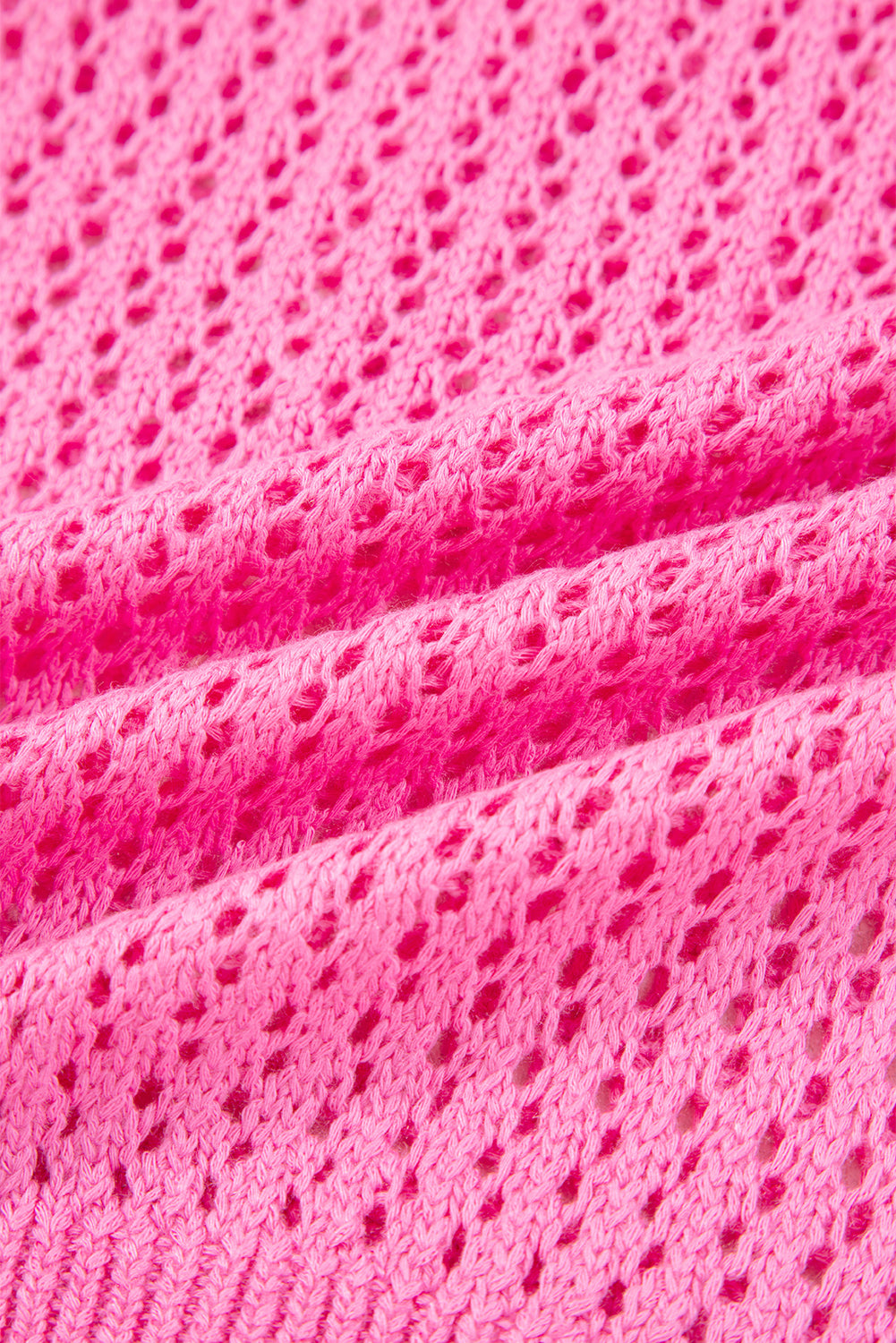 Sachet Pink Bow Decor Hollow Out Knitted Drop Shoulder Sweater