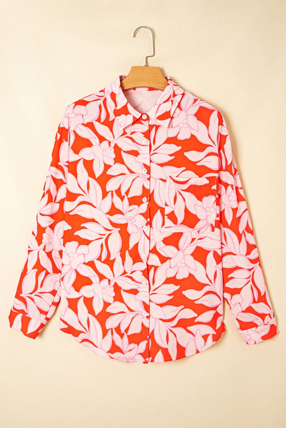 Botanical Blaze Print Single Chest Pocket Button Up Shirt